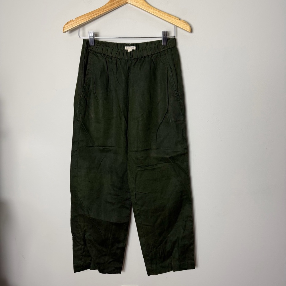 Eileen Fisher Olive Wide-Leg Elastic-Waist Pants